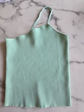 GREY LAB Mint Ribbed One-Shoulder Tank Top